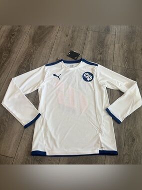 Puma White and Navy Long Sleeve Soccer Top